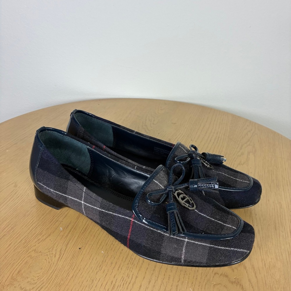 Etienne Aigner Vita Plaid Tassel Loafers Womens 7.5 Square Toe 90s Retro Preppy
